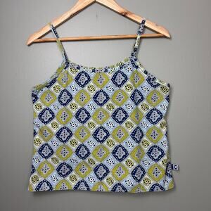 Vintage 90's Y2K Crop Top Sleeveless Tank Blue Green Floral Medium 100% Cotton